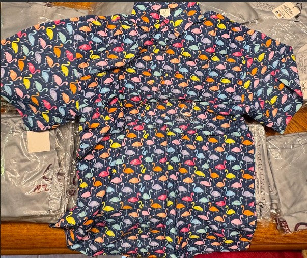 V133 Blue Flamingo Fishing Shirt