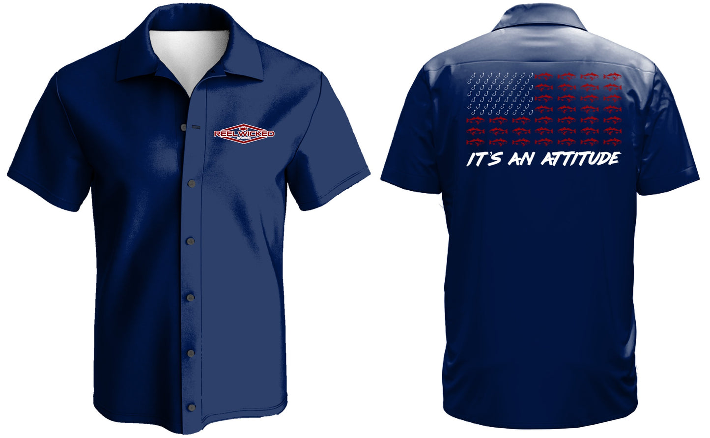 CL57 Blue Button Down Red/White Flag