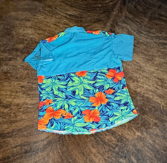 CL34 Teal Paradise Flower Button Down
