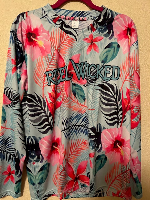 V142 Palm Leaf w/Pink Flowers Shirt