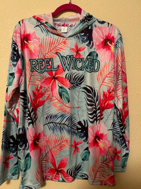 V142 Palm Leaf w/Pink Flowers Shirt w/Hoodie