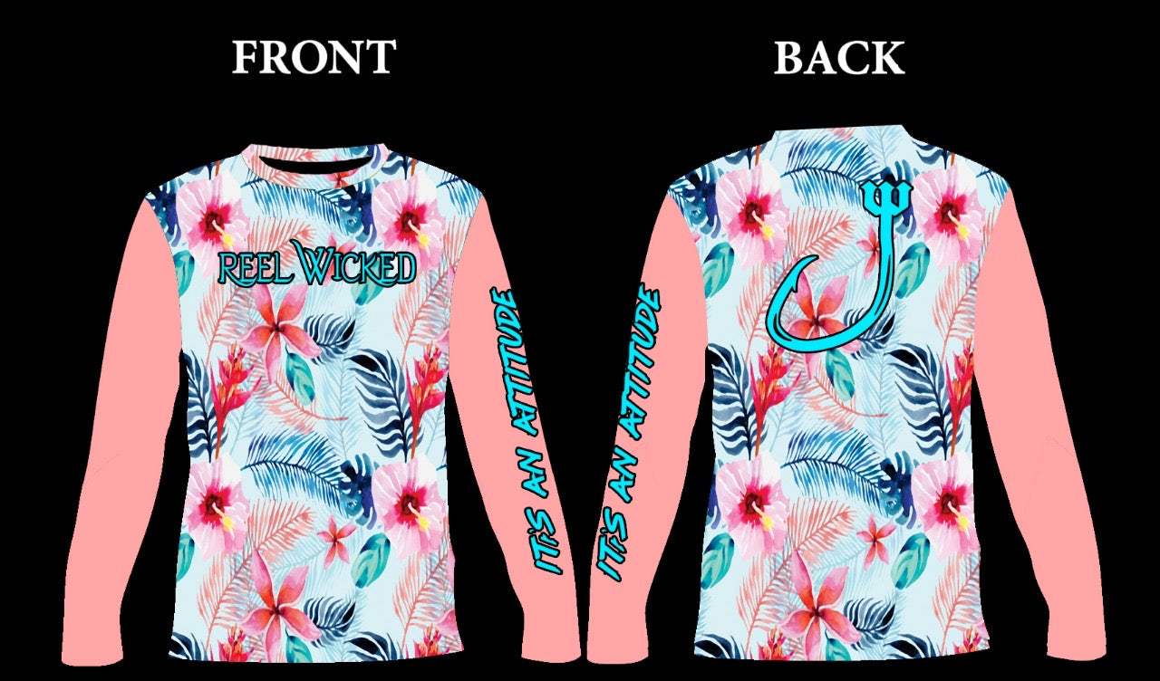 V142 Palm Leaf Long Sleeve Pink