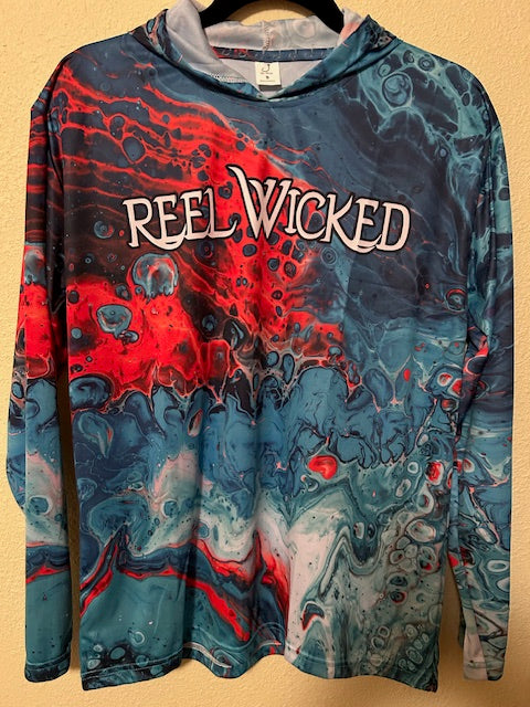 Adult Red/Blue Marbled Shirt w/Hoodie