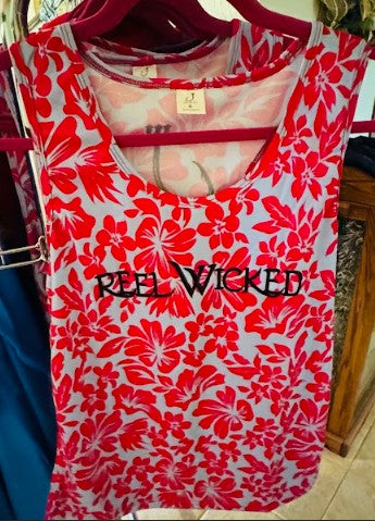 V122 Pink/Grey Flower Pattern Razorback Tank w/Splitback