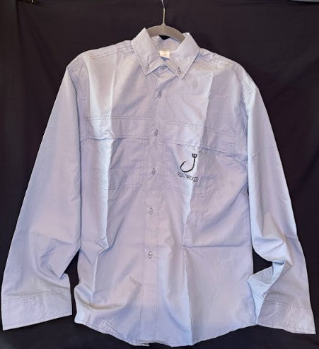 V53 Long Sleeve Gray Button Down Fishing Shirt