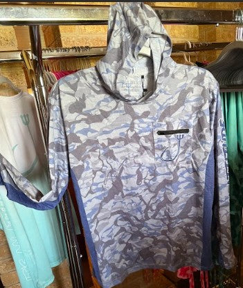 CL119 Blue/Grey Camo Contrasting Arms, Performance LS Hood with Zipper Pocket Viscose