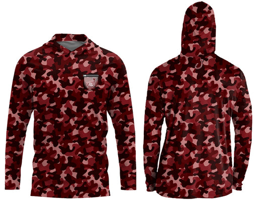 CL119 Youth Maroon Camo Performance LS Hood Viscose