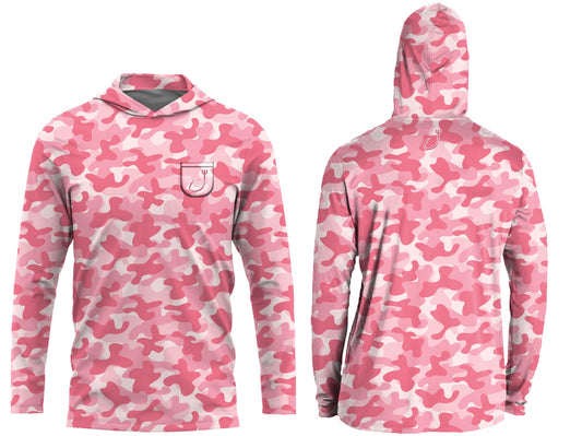 CL119 Youth Pink Camo Performance LS Hood Viscose
